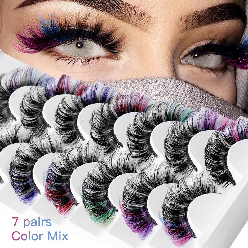 Eyelash Extension Cluster - 7 Pairs Colorful False Eyelashes 3D